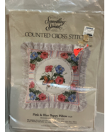 Something Special Counted Cross Stitch Kit Pink &amp; Blue Poppy Pillow 1984... - £10.92 GBP