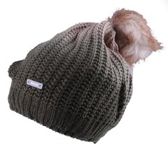 Bench Women&#39;s Acrylic Olive Green Khaki Corked Bobble Faux Fur Pom Beani... - £16.74 GBP