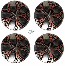 1-1/4&quot; Set of 4 Copper Horseshoe Engraved Tack Belt Bag Conchos Screw Ba... - £19.12 GBP