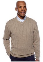 NWT  SADDLEBRED XL  COTTON CABLE KNIT V NECK SWEATER TAUPE HETH.  MSRP $55. - £9.11 GBP