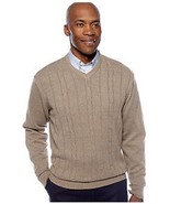 NWT  SADDLEBRED XL  COTTON CABLE KNIT V NECK SWEATER TAUPE HETH.  MSRP $55. - £9.48 GBP