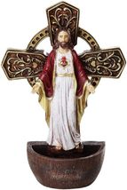The Sacred Heart of Jesus Holy Water Font Religious Sacrament Wall Decor... - $17.49