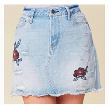 Altar&#39;d State Blue Floral Embroidered Denim Mini Skirt 27 - £15.50 GBP