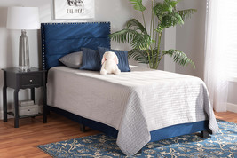Ubud Glam Navy Blue Velvet Fabric Upholstered Twin Size Panel Bed - $3,157.25 MXN