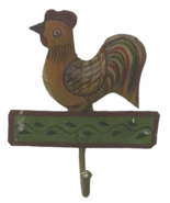 Primitive Metal Rooster Hanging Wall Hook Hand Painted Rustic Country Fo... - $16.25 CAD