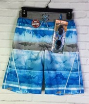 ZeroXposur Boys M 10-12 Swim Trunks Surf Board Shorts UPF 50 Blue Shark Goggles - £16.35 GBP