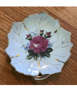Floral Rose Leaf decor tray Plate Japan Gold Trim vtg vintage made Japan... - $9.87