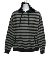 Gioberti Mens XL French Terry Pull Over Striped Hooded Sweatshirt Black Gray New - £10.27 GBP