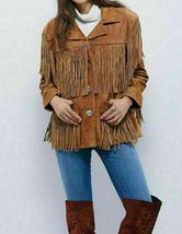 Women&#39;s Western CowGirl Brown Suede Leather Fringe Jacket WJ109 - $149.00