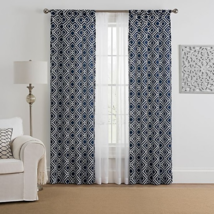 4 piece curtains &amp; sheers voile set diamond navy blue white 63&quot; window treatment - £22.30 GBP