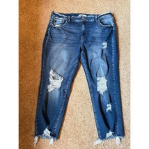 KanCan Distressed Blue Denim Jeans with Raw Hem and Ripped Details Size 20 - £32.47 GBP