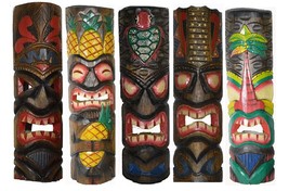 WorldBazzar 20 inch Large Set of 5 Polynesian Hawaiian Tiki Style Wall Masks, Gr - £79.12 GBP