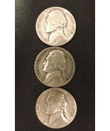 1945 PDS Silver Wartime Jefferson Nickels (Three) AA20-7433 Vintage - £75.14 GBP