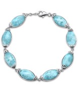 Sterling Silver Marquise Shape Natural Larimar Bracelet - €151,01 EUR