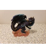 Resin Dragon figurine Blue &amp; Purple holding glass ball on rock crystal f... - €6,83 EUR