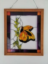Vintage Butterfly Suncatcher Faux Stained Glass 13&quot; x 11&quot; Frame SIGNED Rankin 82 - £53.27 GBP