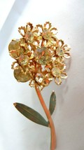 Goldtone Rhinestones Peridot Enameled Flower Brooch Pin - £23.58 GBP