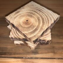 Set Of 4 Square 3 1/2”x3 1/2”x1/2” Hand Made Drink Coasters With Burn Fi... - $9.89