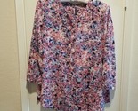 NYDJ Womens L Blouse Blue Pink 3/4 Sleeve Button Down Blouse Shirt Top P... - $34.60