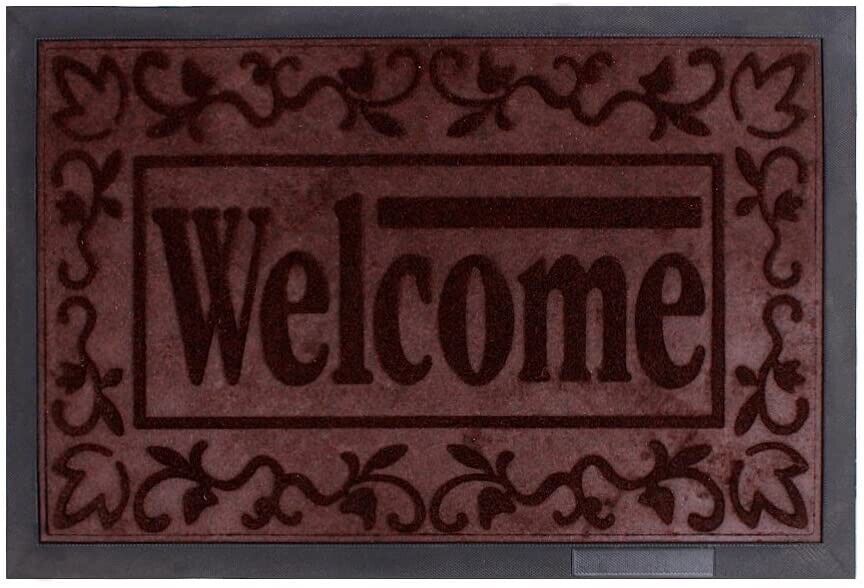 Rubber Welcome Doormat 16&#39;&#39;x24&#39;&#39; Patio Rug Dirt Debris Mud Trapper Out D... - $15.88