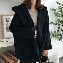 gtin Autumn Winter Hooded Warm  Blends Coat Women Cloak All Match Loose Jacket C - £73.75 GBP