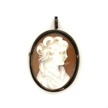 Sterling Hallmarked 800 Edwardian Female Carved Cameo Shell Pendant Brooch - £51.32 GBP