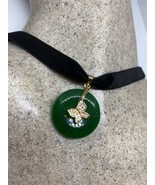 Vintage Kristall Jade Schmetterling Choker Goldener Halskette Anhänger - £38.37 GBP