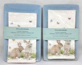 Two Williams Sonoma FLORAL MEADOW Ceramic Tray &amp; Guest Towels Sets Easter Spring - £23.97 GBP