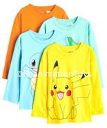 H&amp;M Pokemon Pikashu Bulbasaur Long Sleeve Shirts Pack of 4 Boys Girls Ne... - £42.99 GBP
