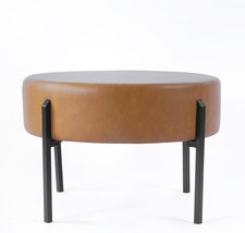 The Homepop Modern Round Ottoman, Carmel Faux Leather Small, Is An Uphol... - $126.93