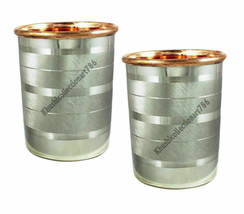 Pure Copper Steel Water Drinking Glass Handmade Tumbler Drinkware Set Of 2 Pcs - £12.62 GBP