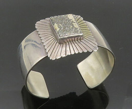 BAL NAVAJO 925 Silver - Vintage Metallic White Stone Cuff Bracelet - BT8204 - £151.77 GBP