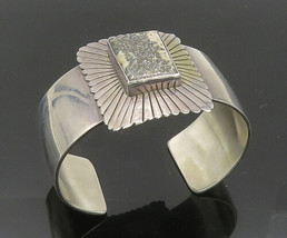 BAL NAVAJO 925 Silver - Vintage Metallic White Stone Cuff Bracelet - BT8204 - £152.22 GBP