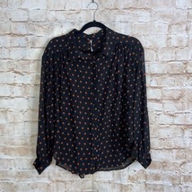 Free People Black Semi Sheer Polka Dot Button Down Blouse Size Small - $19.79
