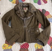 Y2K BKE Diva Outerwear Division Olive Green Faux Fur Jacket Womens Size Med - $27.95