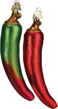 Old World Christmas Set Of 2 Chili Peppers Glass Christmas Ornaments 28070 - £21.23 GBP