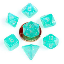 MDG Acrylic 10mm Poly Dice Set Stardust - Turquoise - £22.64 GBP