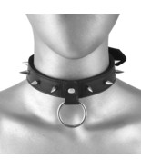 Real Leather Spiked Choker Collar - Black Leather Choker with Metal Spikes - $21.49
