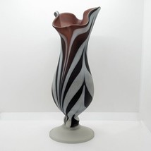 Baijan Art Glass Vase by Essie Zareh, Multilayer Black &amp; White Striped - $58.02