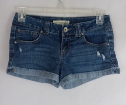 Paris Blues Whiskered Ripped Frayed Cuffed Booty Jean Shorts Size 7 Inse... - $19.39