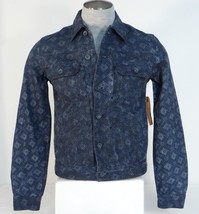 Guess Geo Print Button Front Blue Gray Cotton Denim Jacket Mens NWT - £108.70 GBP