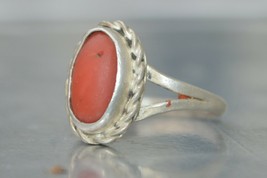 Art Deco Red Coral Sterling Silver  Women&#39;s Ring Jewelry Vintage Sz 6.5 - £29.95 GBP