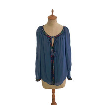 Love Sam Women&#39;s Cobalt Blue Embroidered Peasant Boho Top Blouse Size XS B9 - £24.46 GBP