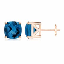 ANGARA Natural London Blue Topaz Cushion Solitaire Stud Earrings in 14K Gold - £841.53 GBP