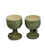 Vintage Art Pottery Signed Celadon Goblets With Lizards Amphibians Set o... - £43.24 GBP