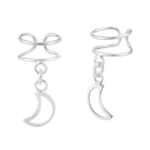 Unique and Chic Dangling Crescent Moon Sterling Silver Ear Cuffs - £10.11 GBP