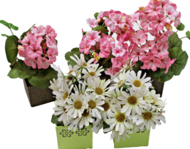 5 Lot Ashland Spring Premades Arrangements 3 Pink Geraniums &amp; 2 White Daisies - £9.59 GBP