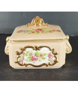 Vintage Porcelain Trinket Box Covered Dish with Lid Peach Floral Rare - $476.39 MXN