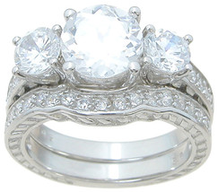 3.5 Carat Round Cut Wedding Band Engagement Ring Set Bridal Silver Size 5-9 - £55.77 GBP