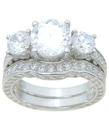 3.5 Carat Round Cut Wedding Band Engagement Ring Set Bridal Silver Size 5-9 - £55.08 GBP